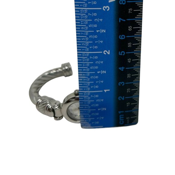 Stainless Steel Silver-Tone Bangle Bracelet Cuff Watch Quartz Movement - Picture 15 of 16